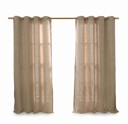Rideau voilage aspect lin beige naturel à œillets
